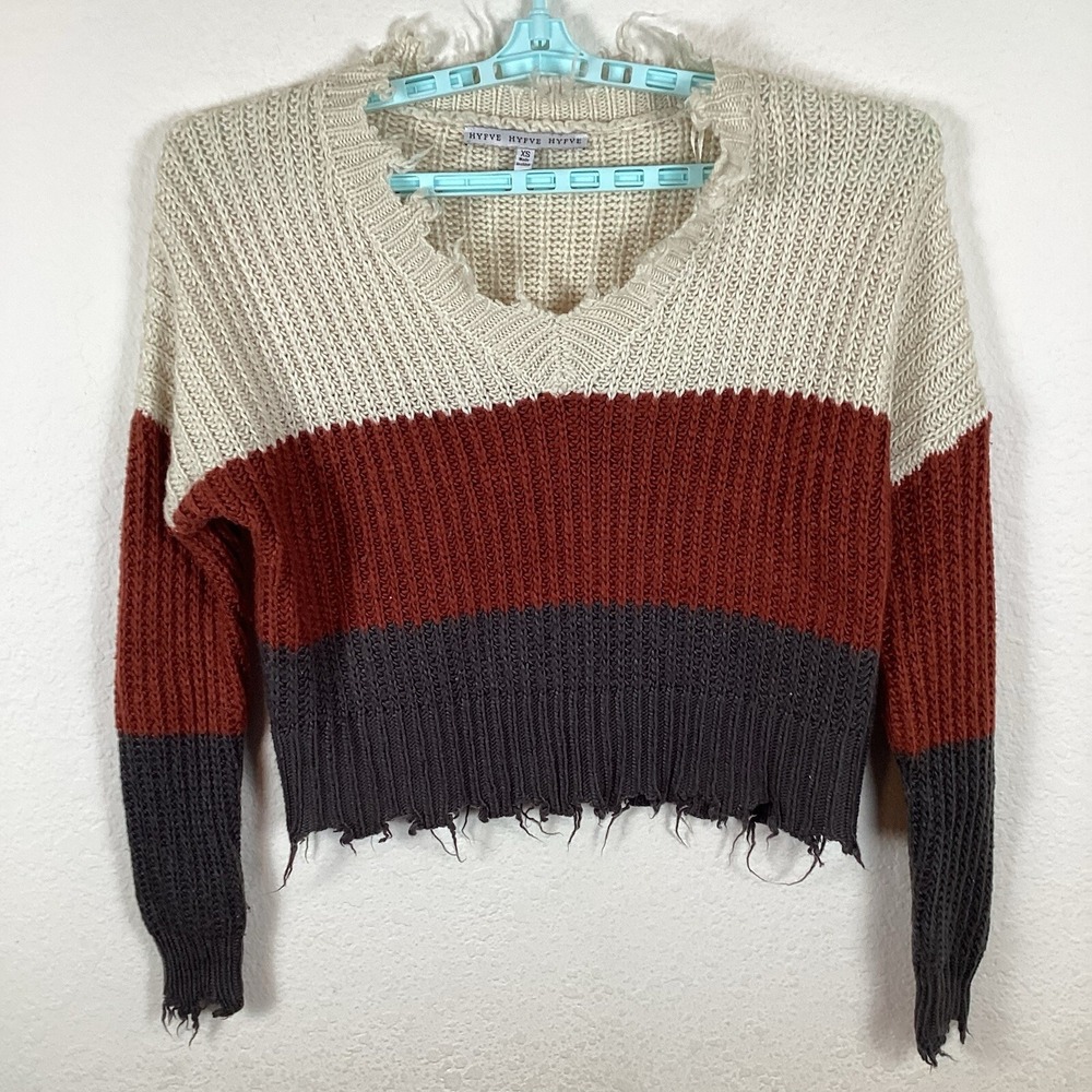 Hyfve Hyfve Hyfve Womens Sweater Sz XS Long Sleeve Striped V Neck Excellent